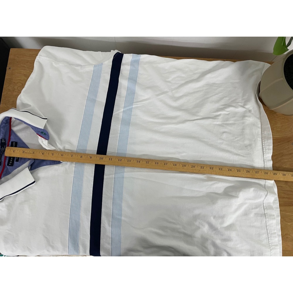 Tommy Hilfiger Mens XXL White Mercerized Cotton Striped Short Sleeve Polo Shirt - Picture 4 of 5
